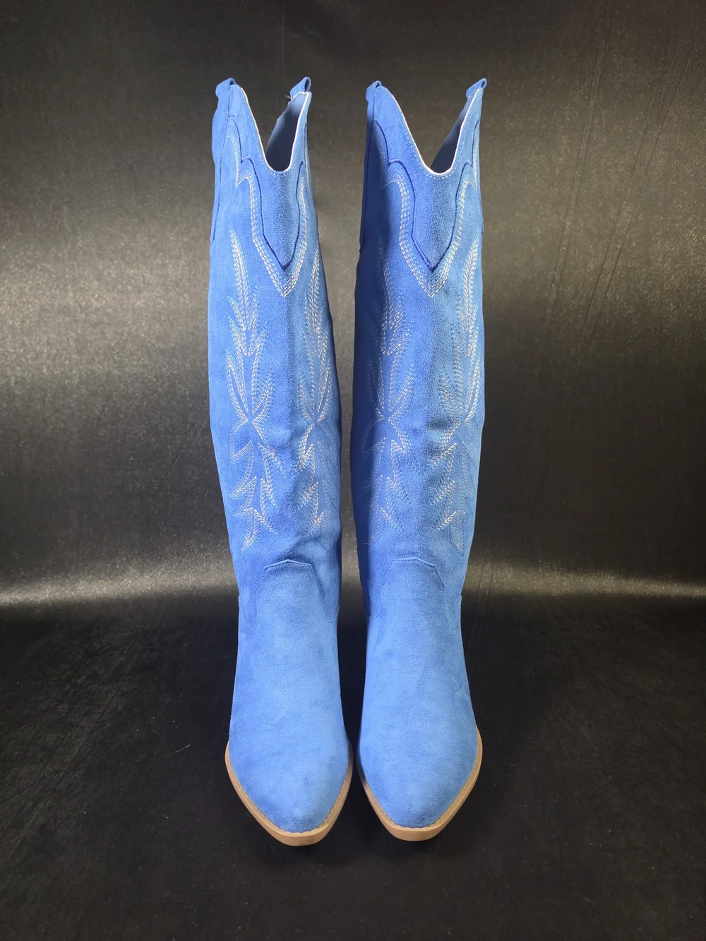 Women's Blue Cowboy Boots Size 8 Embroidered Western Faux Suede Tall Cowgirl